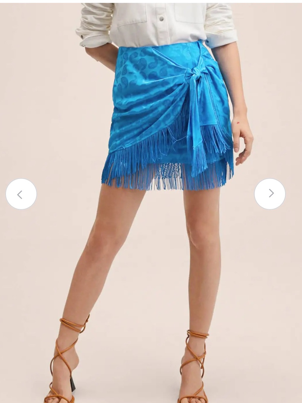 Mango Electric Blue Fringe Wrap Mini Skirt